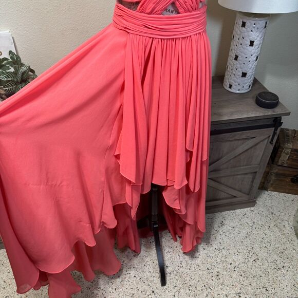 VTG Cache Dress Coral Pink Evening Formal Chiffon Hi-Low Maxi Dress Sz 8 Y2k - Picture 3 of 12
